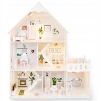 БОЛЬШОЙ КУКОЛЬНЫЙ ДОМИК ДЕРЕВЯННЫЙ KINDERPLAY LED ВИЛЛА XXL 118 СМ МЕБЕЛЬ ГАРАЖ