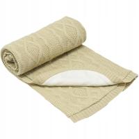 Kocyk niemowlęcy beżowy 100% bawełna podszyty miękki do wózka