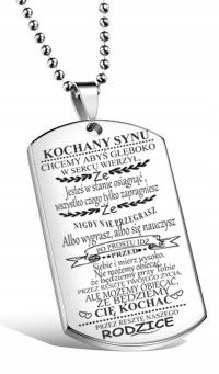 NASZYJNIK DLA SYNA OD RODZICÓW NIEŚMIERTELNIK GRAWER DZIEŃ CHŁOPCA G335