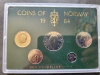 NORWEGIA ZESTAW MENNICZY 5 MONET W PLASTIKU 1984 ROK RARYTAS