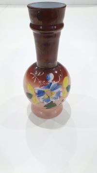 XlX век молочные стекло ручная роспись ваза