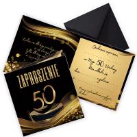 Zaproszenia na 50 Urodziny Złote fale Eleganckie plus Koperta Czarna Z11_20
