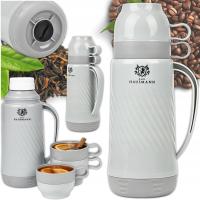ТЕРМОС СО СТЕКЛЯННЫМ КАРТРИДЖЕМ 1Л ДЛЯ КОФЕ ЧАЙ ПОСУДА ТЕРМОС ДВЕ ЧАШКИ