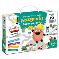 ZABAWY EDUKACYJNE BAZGRAKI SUPER POJAZDY ZAGADKI WYCINANKI NAKLEJKI + MAZAK