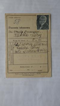 ZLECENIE INKASOWE DO URZEDU POCZTOWEGO RABKA KOSOW HUCULSKI 1938 ROK