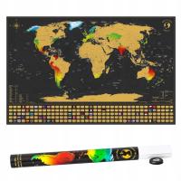 Mapa świata zdrapka czarno-złota duża edukacyjna XXL flagi w tubie prezent