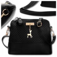 Damska Torebka skórzana na ramię listonoszka czarna kuferek torba retro