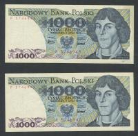 PRL Zestaw 2 szt 1000 złotych 1975 seria P kolejne numery st. 1