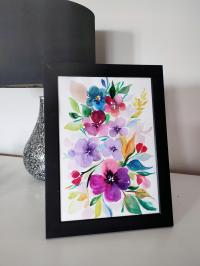 Akwarela kolorowa botaniczna bukiet kwiatów A4 na prezent dla kobiety