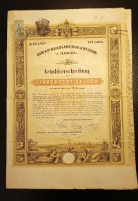 Obligacja na regulację Dunaju - 100 Guldenów Wiedeń 1870
