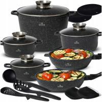 НАБОР МРАМОРНОЙ ПОСУДЫ СКОВОРОДА МРАМОРНЫЕ ГОРШКИ ПОЛНЫЙ НАБОР ИНДУКЦИЯ / ГАЗ