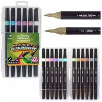 PISAKI PĘDZELKOWE METALICZNE BRUSH Cricco flamastry dwustronne 12 kolorów