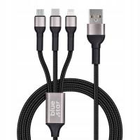 Zestaw Kabli Blue Star Z Oplotem 3 w 1 USB Lightning USB-C microUSB 1,2m 3A