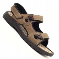 Sandały męskie brązowe skórzane ekologiczne na rzepy oddychające