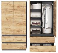 Двухдверный шкаф 90 см гардеробная современный ящик серый