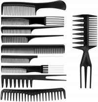 GRZEBIEŃ FRYZJERSKI ZESTAW GRZEBIENI DO WŁOSÓW STRZYŻENIA ETUI 10szt