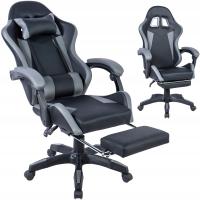 Игровое кресло из экокожи вращающееся для игрока ковшовое удобное серое