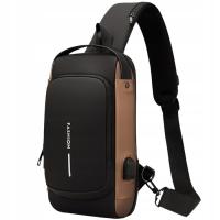 Рюкзак мужской черный коричневый водонепроницаемый USB кроссбоди противоугонный