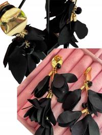 Klipsy do uszu materiałowe czarne długie - c106