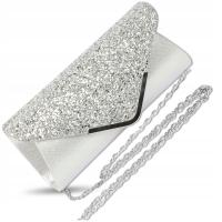 Kopertówka Torebka Wieczorowa Srebrna Wizytowa Brokatowa Błyszcząca damska