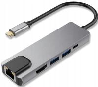 Adapter Przejściówka HUB USB-C LAN Gigabit HDMI 4k USB 3.0 Power Delivery