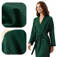 SZLAFROK BAWEŁNIANY DAMSKI WIĄZANY UNISEX WAFEL KIMONO GOFER ZIELONY