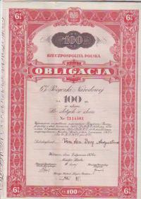 obligacja imienna na 100 zł z 1934 r. Pożyczka Narodowa na Van den Berga