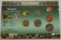 Gujana 1989-2002 zestaw monet obiegowych , 6 x UNC i 1 x ciemne zabrudzenie