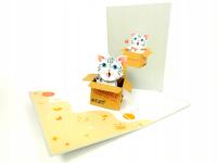 Кошка спрятана в коробке 3D открытка День рождения подарок Спасибо именины