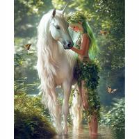 Haft Diamentowy Duży na Ramie Diamond Painting 40x50 Dziewczyna i Biały Koń