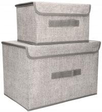 Organizery tekstylne Szare 38x25x23cm + 26x20x16cm kpl. 2 sztuk z pokrywami