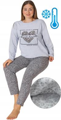 PIŻAMA damska BAWEŁNA GRUBA panterka DUŻA ocieplana ciepła