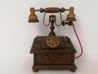 DREWNIANA SZKATUŁKA SKRZYNKA NA DROBIAZGI W STYLU VINTAGE TELEFON