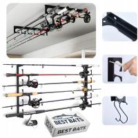 ДЕРЖАТЕЛЬ СТОЙКИ НАСТЕННЫЙ СТЕНД 6 УДОЧЕК МЕТАЛЛИЧЕСКАЯ ВЕШАЛКА УДОЧКИ BEST BAITS