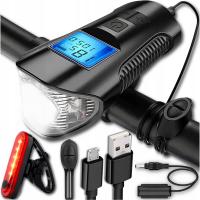 МОЩНЫЙ ВЕЛОСИПЕДНЫЙ ФОНАРЬ ПЕРЕДНИЙ ЗАДНИЙ СВЕТОДИОДНЫЙ СЧЕТЧИК ГРОМКИЙ ЗВОНОК ПЕРЕЗАРЯЖАЕМЫЙ