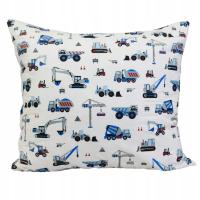 Poszewka Na Poduszkę 70x80 Dziecięca Bawełna Koparki Niebieskie Na Białym