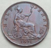 WIELKA BRYTANIA - 1/2 pensa - 1891 - Victoria