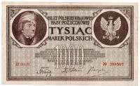 Banknot, Polska 1000 marek polskich 1919 stan 3