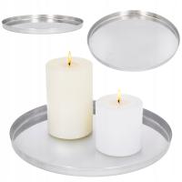 TACA DEKORACYJNA srebrna stal nierdzewna 21,5 cm podstawka pod świece