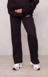 CZARNE DRESOWE SPODNIE CIĄŻOWE LOGO NAPISY WIĄZANIE PRETTYLITTLETHING 40