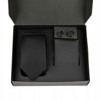 Мужской галстук черный нагрудный платок черный запонки черная коробка