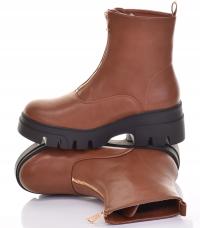 MODNE BOTKI ZA KOSTKĘ OCIEPLONE NA JESIEŃ ZIMĘ WYGODNE BRĄZOWE EKOSKÓRA