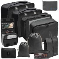 ZESTAW ORGANIZERY PODRÓŻNE do walizki plecaka 11 elementów czarny CIRON