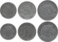 1 5 10 Reichspfennig 1940 - 1944 - zestaw 3 monet