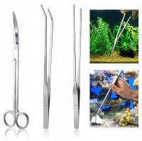 ZESTAW DO PIELĘGNACJI AKWARIUM 2x PĘSETA NOŻYCZKI AKWARYSTYCZNE STAL