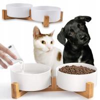 Миски на подставке для собак двойная керамическая белая миска 2X400ML
