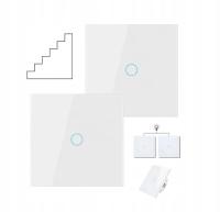 2x WŁĄCZNIK SZKLANY SCHODOWY DOTYKOWY LED 1-PRZYCISKOWY POJEDYNCZY biały