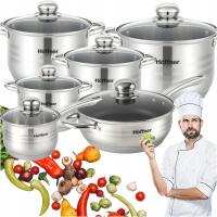 НАБОР КАСТРЮЛЬ ИНДУКЦИОННАЯ / ГАЗОВАЯ СКОВОРОДА КАСТРЮЛЯ КАСТРЮЛИ НЕРЖАВЕЮЩАЯ СТАЛЬ 12 EL