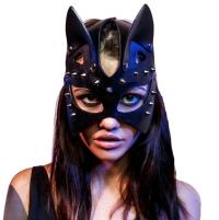 ЧЕРНАЯ КОЖАНАЯ МАСКА BDSM KITTY CATWOMAN