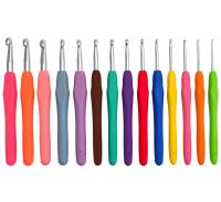 Алюминиевые крючки для вязания крючком с силиконовыми ручками 14 шт.